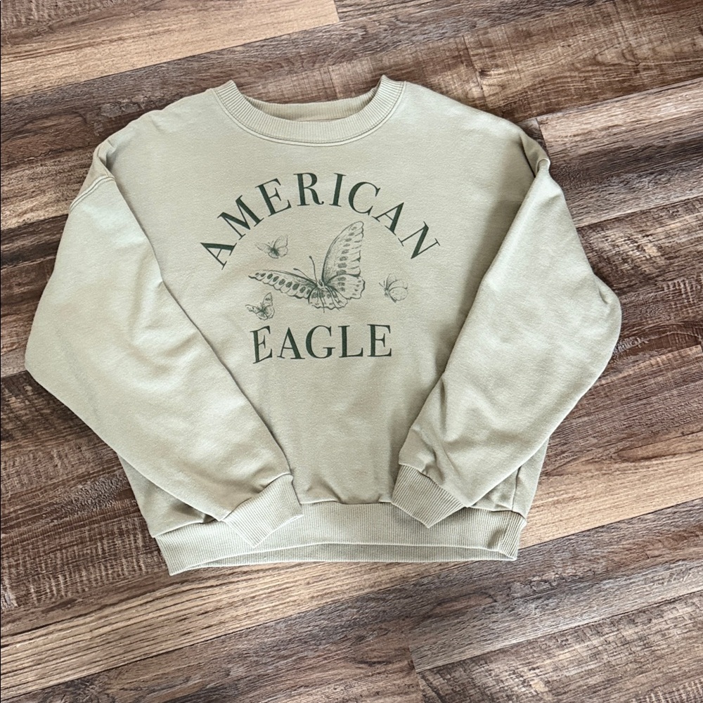 American Eagle Outfitters Sage Green Crewneck Sweatshirt with Butterfly Logo